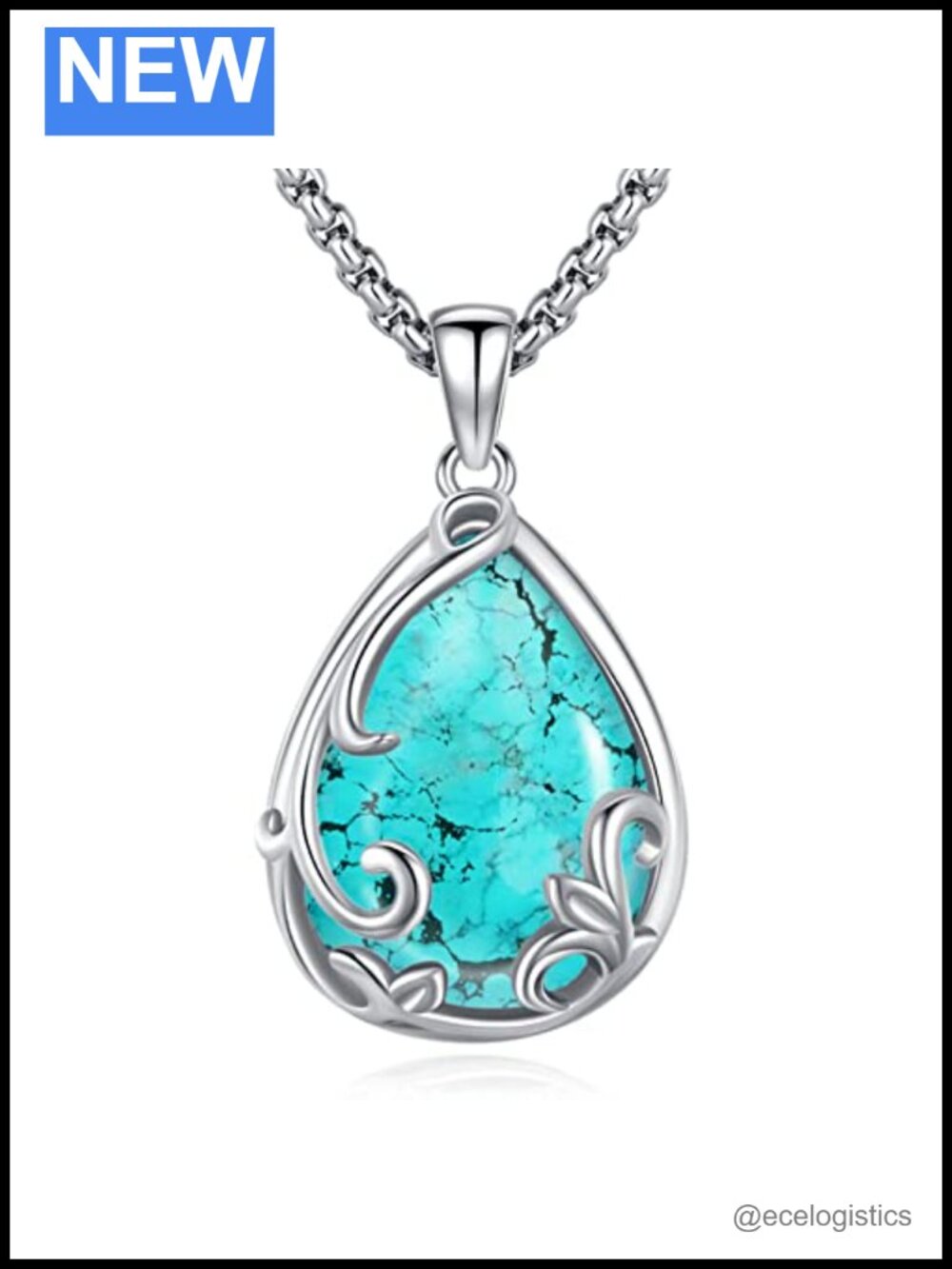 Eusense 925 Sterling Silver Turquoise Pendant Necklace 20+2" Extender